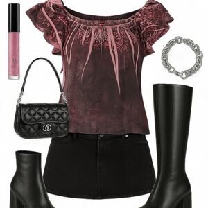 Y2k bleu jeweled graphic top